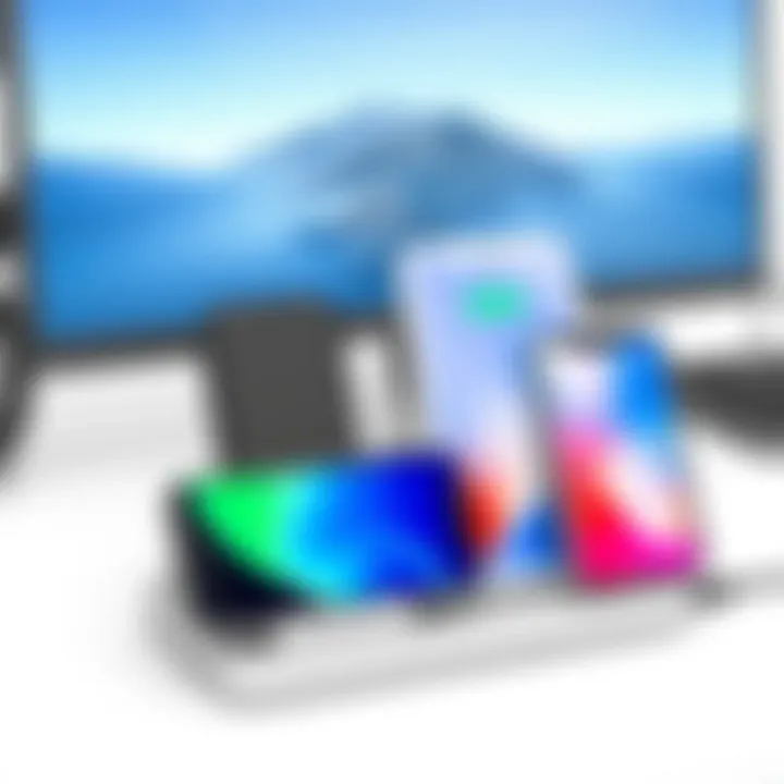 Various devices placed on the Amazon 3 in 1 Charging Station demonstrating its compatibility.