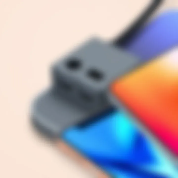 Close-up view of Amazon 3 in 1 Charging Station highlighting charging ports and functionalities.