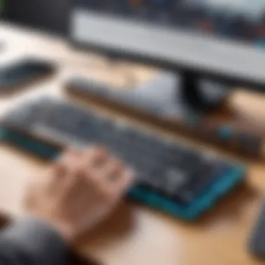 User connecting a wireless mechanical keyboard to a laptop