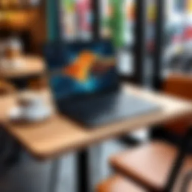 Portability for On-the-Go Productivity Portable laptop in a coffee shop setting
