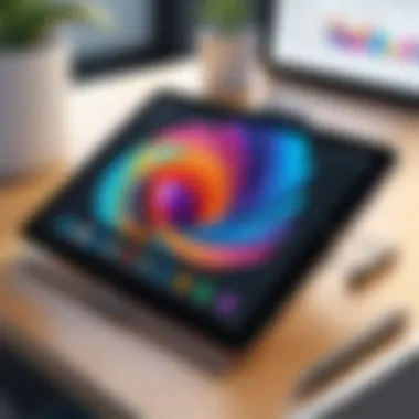 Vibrant Graphics on a Budget Tablet A sleek budget tablet displaying vibrant graphics