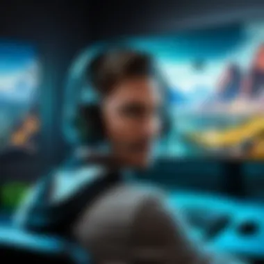 Immersive Gaming Setup with Top-rated Headset Gaming setup featuring an immersive environment with top-rated Xbox headset in use