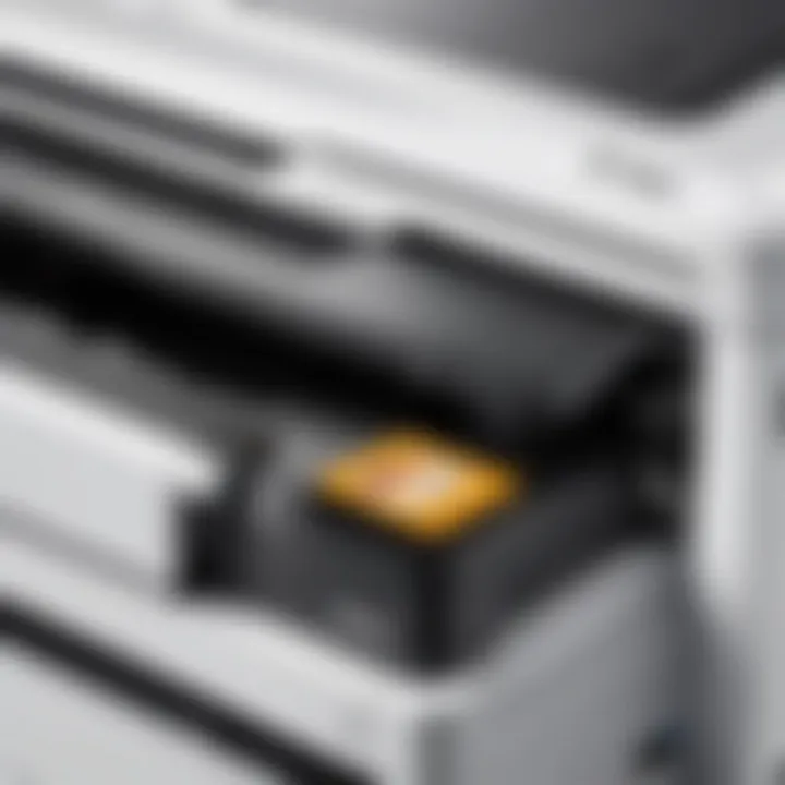 Close-up view of Brother Dual Tray Laser Printer showcasing its sleek design and dual tray functionality.