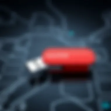 Detailed view of the SanDisk 32GB thumb drive showcasing its sleek design