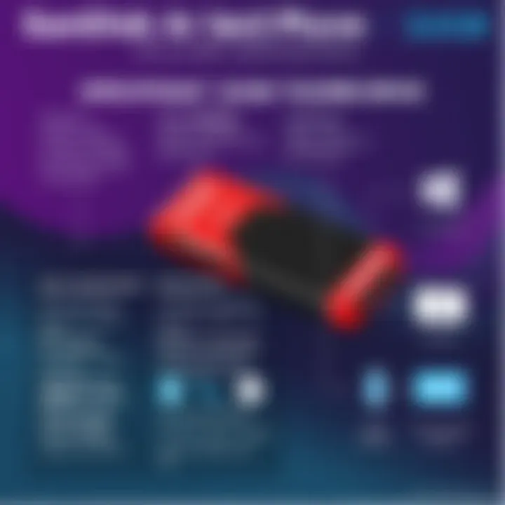 Infographic highlighting the specifications and features of the SanDisk 32GB thumb drive