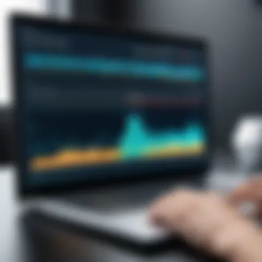 Performance Analysis of Audio Streamers An expert analyzing audio streamer performance metrics on a laptop