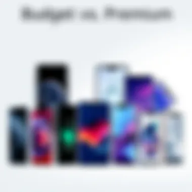 Budget vs. Premium Smartphones Selection of budget-friendly and premium smartphones on display