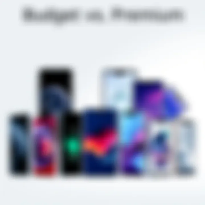 Budget vs. Premium Smartphones Selection of budget-friendly and premium smartphones on display