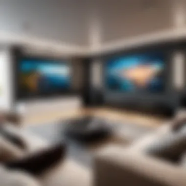 Home cinema room with optimal projector placement for viewing