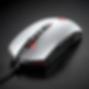 Close-up of the HP Omen Mouse highlighting its technical specifications and features.