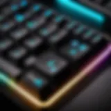 Close-up view of Corsair mechanical keys showcasing RGB lighting