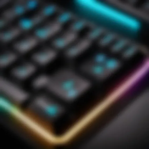 Close-up view of Corsair mechanical keys showcasing RGB lighting