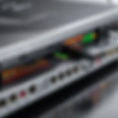 Audio Interface Connection to Laptop Close-up of audio interface connected to laptop