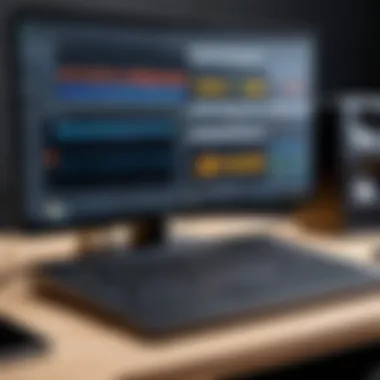Professional Audio Recording Setup Laptop setup in a professional audio recording environment