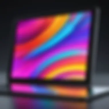 Close-up of a tablet displaying vibrant graphics and colors