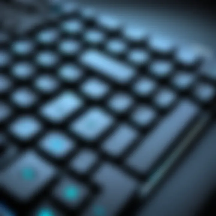 Close-up view of the Alienware keyboard showcasing its unique layout