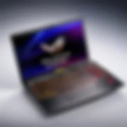 Detailed view of Asus Strix ROG gaming laptop showcasing its sleek design