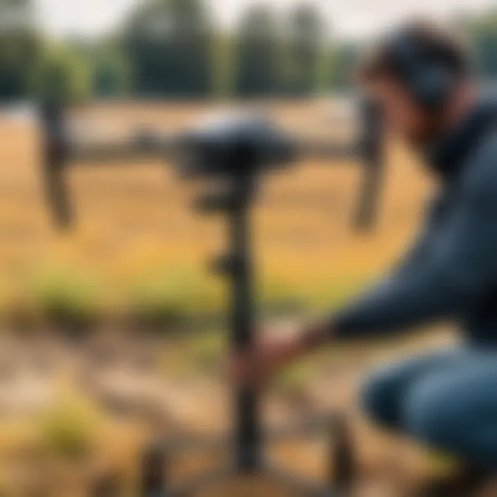 User operating a DJI stabilizer in the field