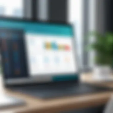 Modern CRM Interface in a Professional Setting A serene workspace with a laptop displaying CRM software