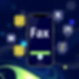 Mobile fax application interface showcasing features