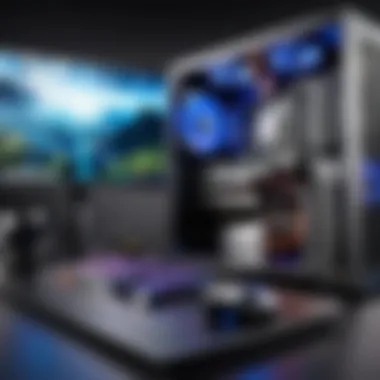 Close-up view of gaming PC components and VR equipment