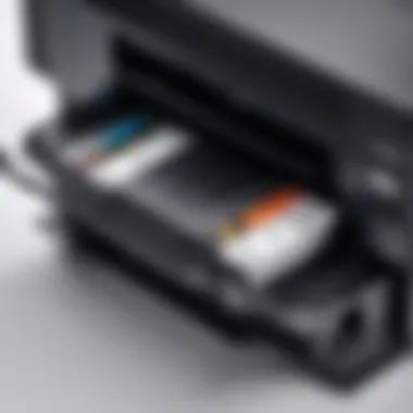 Advanced Ink Cartridge System A close-up of a printer showcasing its advanced ink cartridge system.