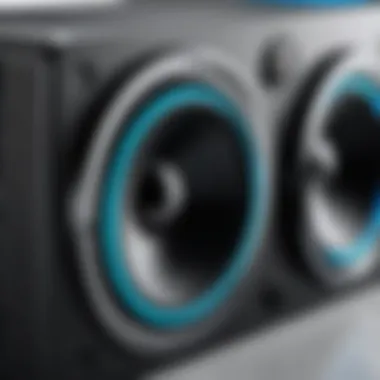 A close-up of Bluetooth speaker components highlighting connectivity features