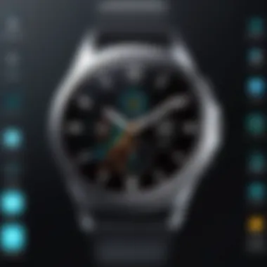 Technological features of Samsung watches highlighted on a digital screen