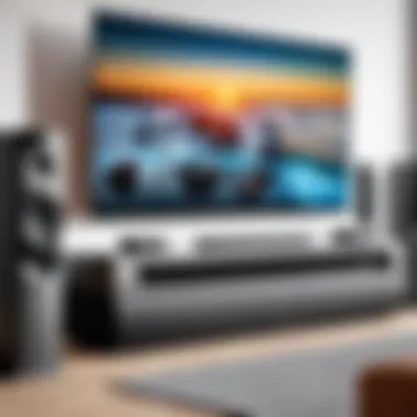 Home theater setting showcasing a soundbar and subwoofer