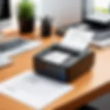 Close-up of a battery-powered mobile printer on a desk