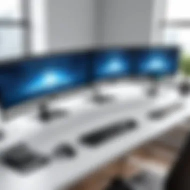 Ergonomic Multi-Monitor Workspace An ergonomic workspace designed for multi-monitor usage