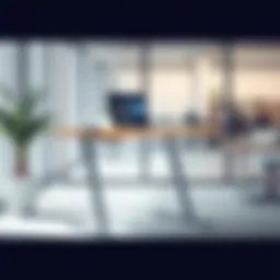 Ergonomic standing laptop table in a modern office setting