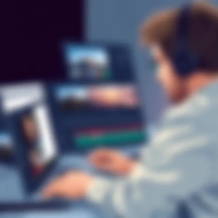 A professional using video cropping software on a laptop