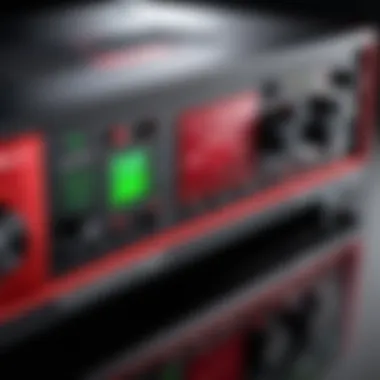 Close-up view of the Focusrite Scarlett Solo interface showcasing its sleek design and connections