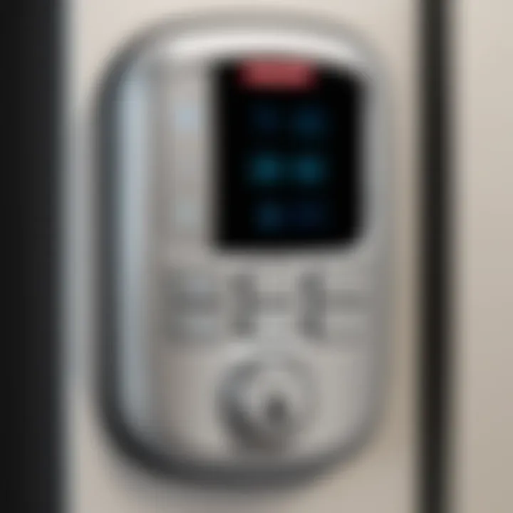 Close-up view of Honeywell electronic door lock with keypad