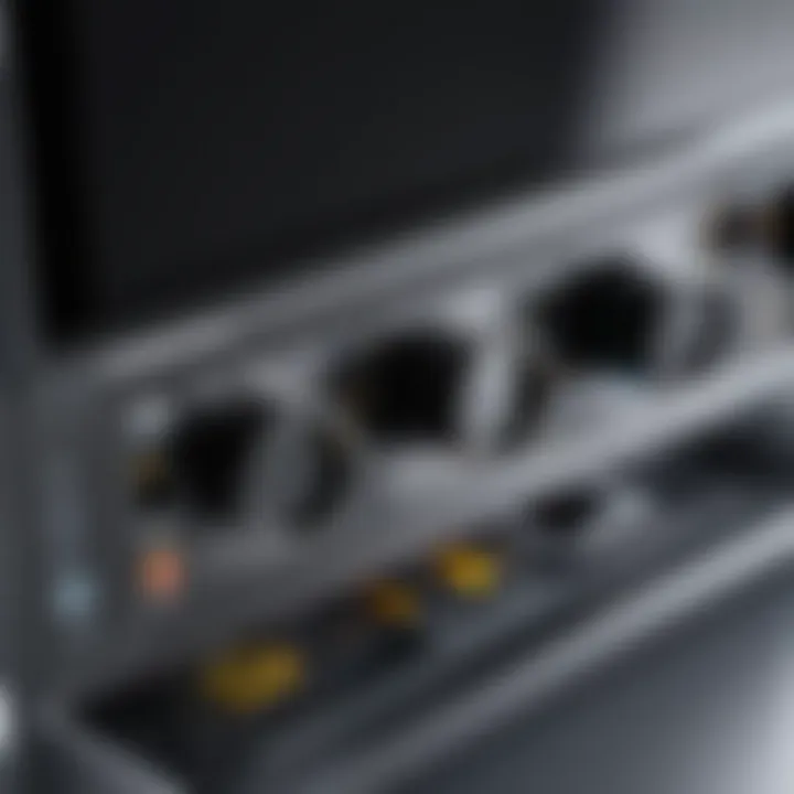 Close-up view of monitor ports and connectivity options, crucial for graphic design equipment integration.