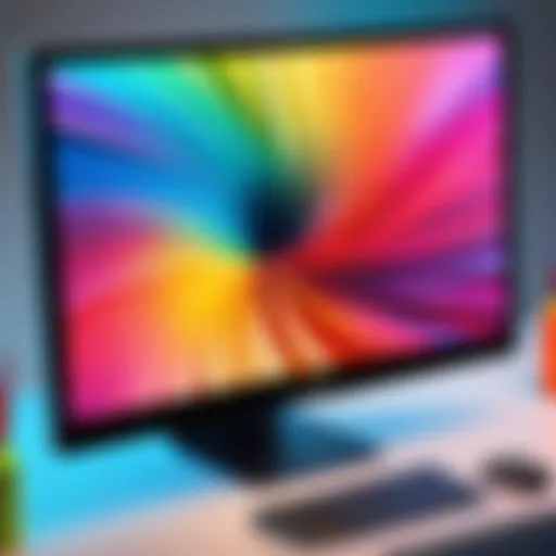 A sleek large monitor showcasing vibrant colors and high resolution, perfect for graphic design tasks.