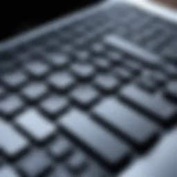 A close-up view of a MacBook keyboard showcasing the Logic Pro X interface