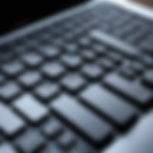 A close-up view of a MacBook keyboard showcasing the Logic Pro X interface