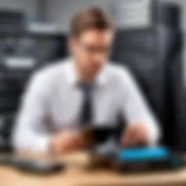 IT Expert Evaluating External Drives IT professional evaluating external CD/DVD drives