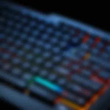 Close-up of MSI laptop keyboard featuring RGB lighting