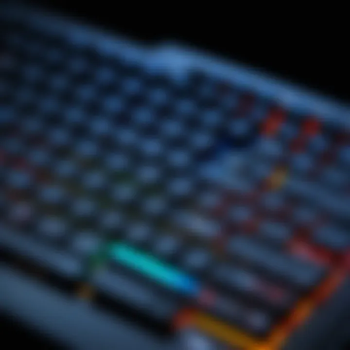 Close-up of MSI laptop keyboard featuring RGB lighting