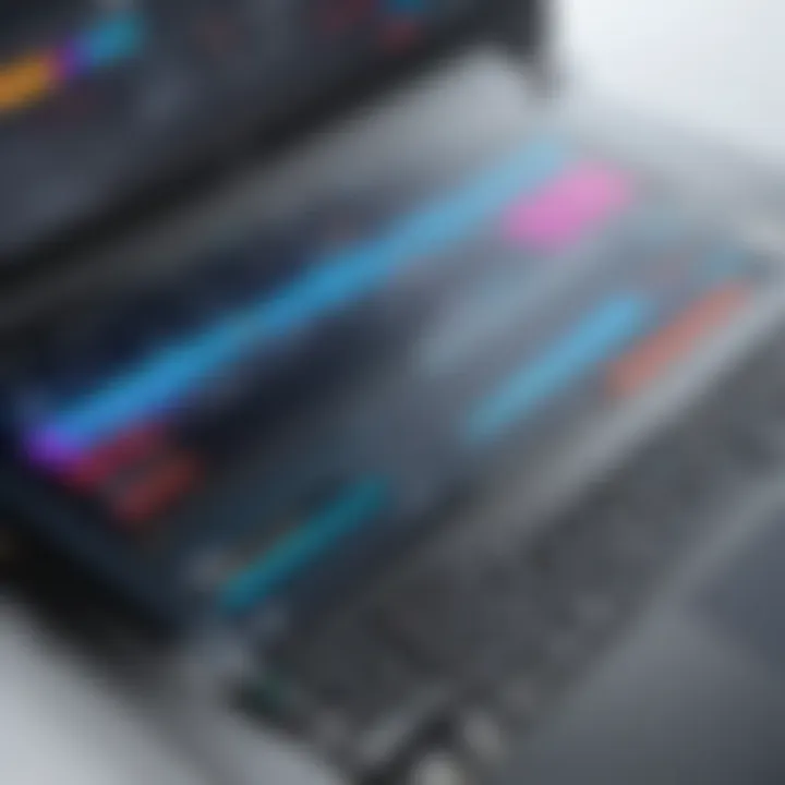 Close-up of modern notebook laptop features highlighting performance metrics.