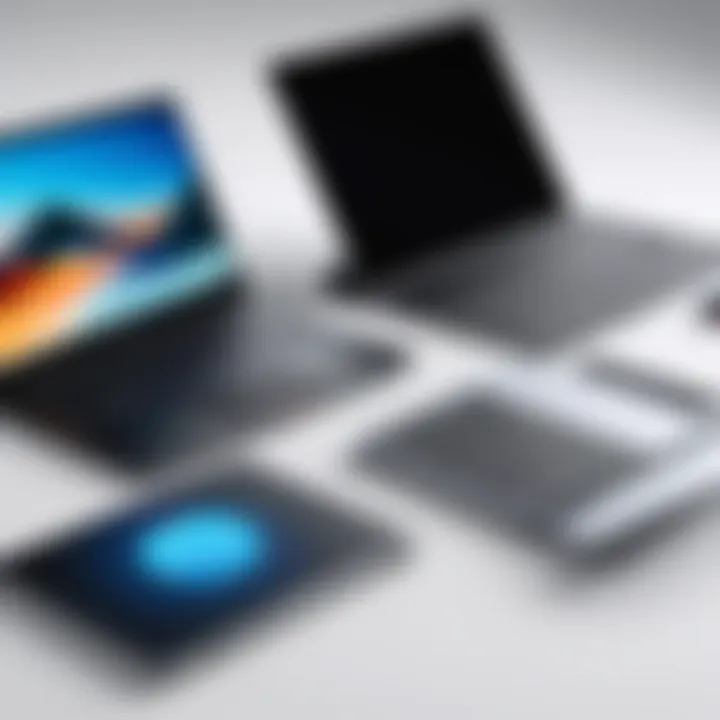 Comparative design elements of notebook laptops across different brands.