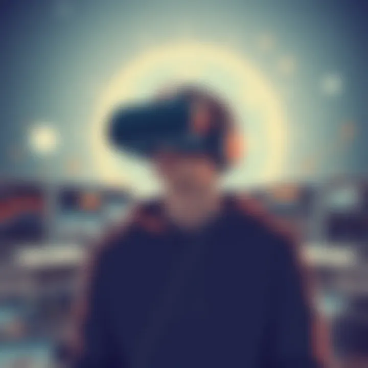 A user engaging in virtual reality with an Oculus headset in an immersive environment