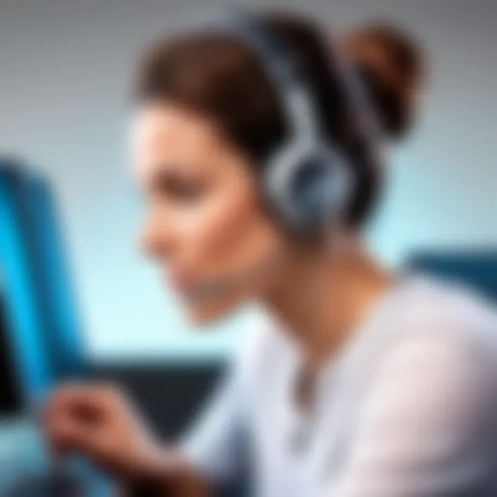 User comfortably using Plantronics headset while working on a computer