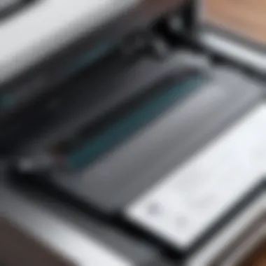 Close-up view of printer scanner features and buttons