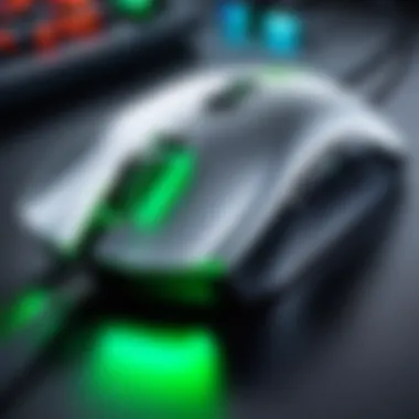 Customization Options with RGB Lighting Close-up view of the Razer DeathAdder Pro's customizable buttons and RGB lighting