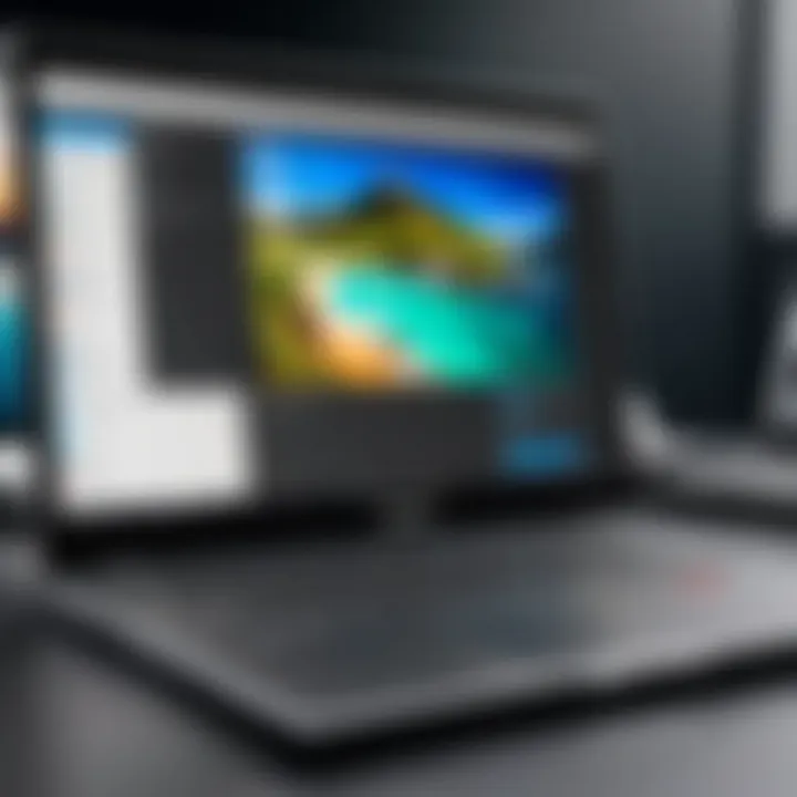 Close-up of a high-performance laptop with editing software open