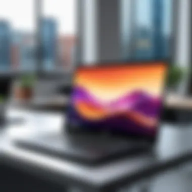 A Sleek Windows Laptop on a Modern Workspace Showcasing a sleek Windows laptop on a modern workspace